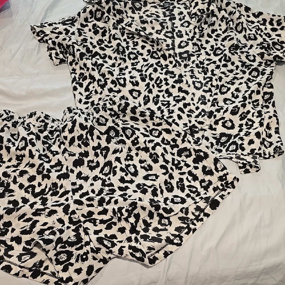 SHEIN Black and White Leopard Print Pajama Set